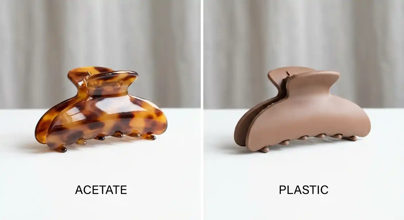 Side by side comparison of acetate and plastic claw clips