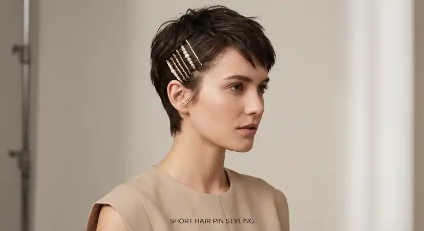 Short hair styled with bobby pins in creative arrangements