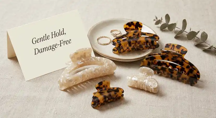 Smooth acetate claw clips designed to prevent hair breakage