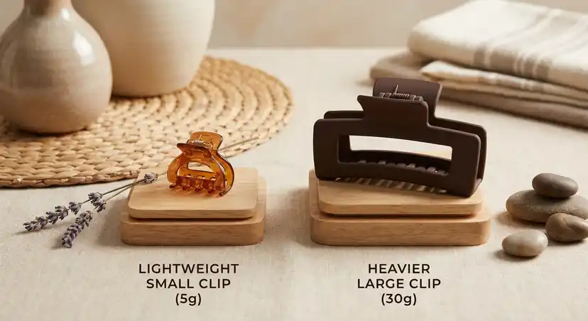 Comparison of lightweight and heavy claw clips side by side