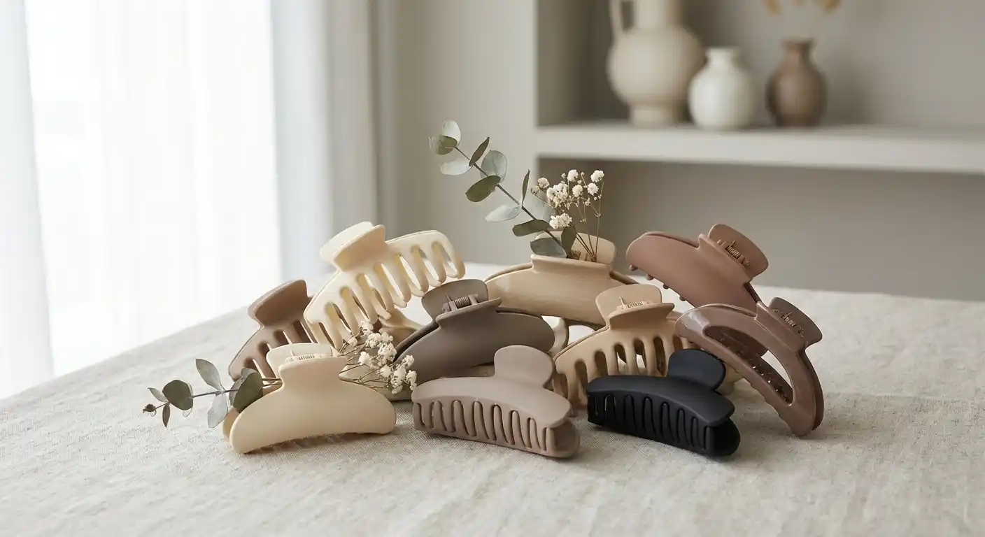 Collection of gentle everyday claw clips in neutral colors