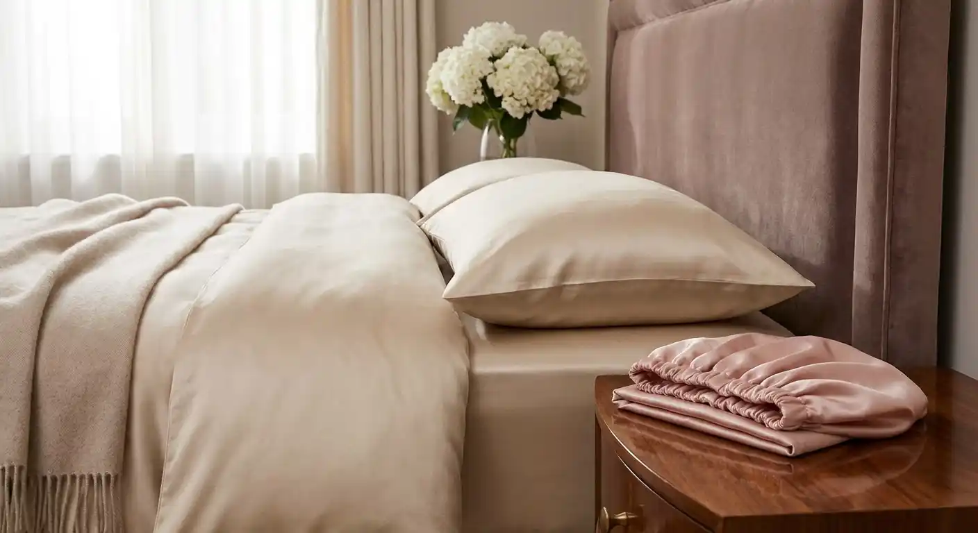 Silk pillowcase and satin bonnet for overnight hair protection