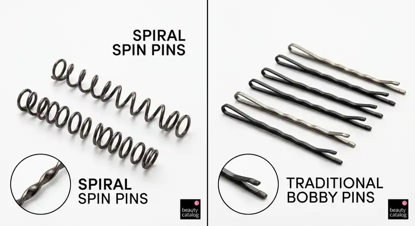 Spin pins and bobby pins comparison for hair styling