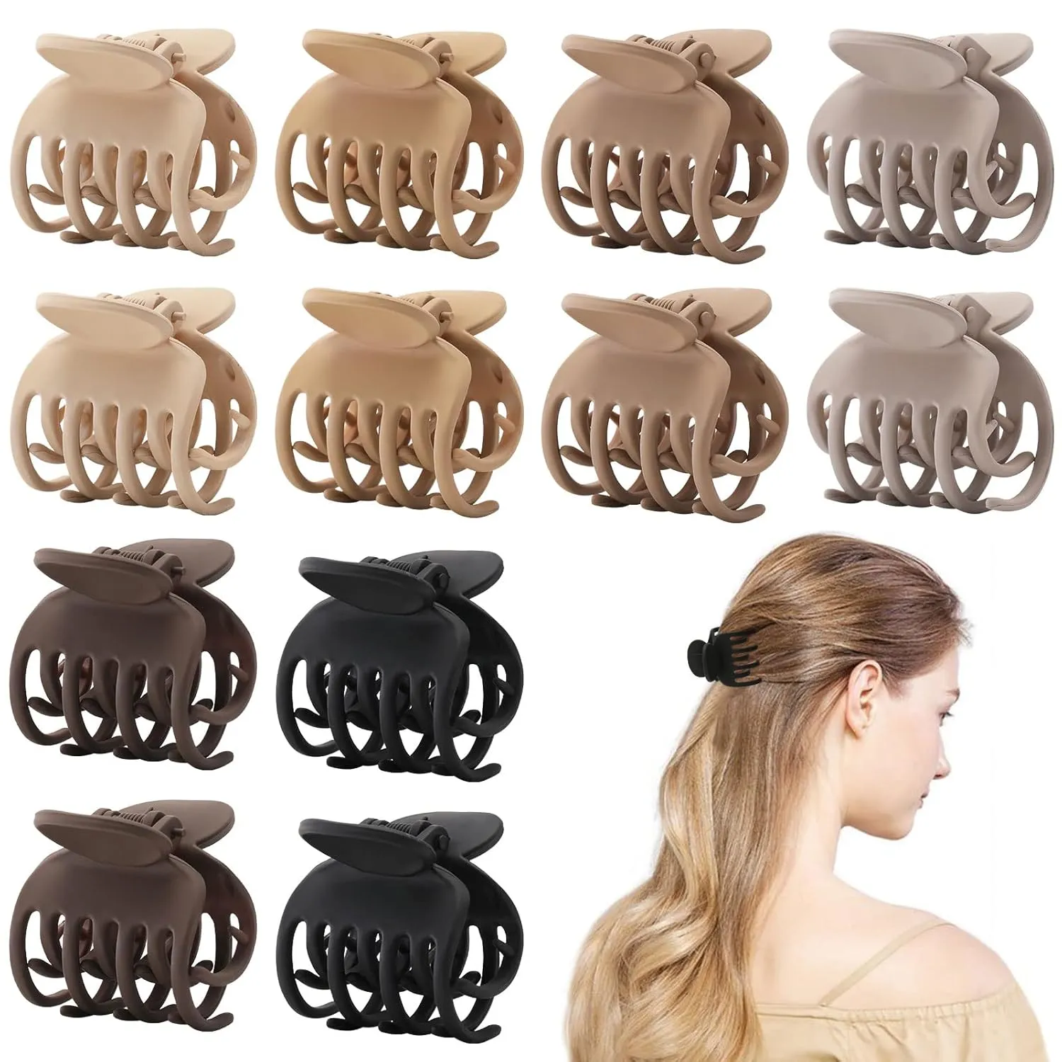 Small Hair Claw Clips with Double Row Teeth (12 Pack)