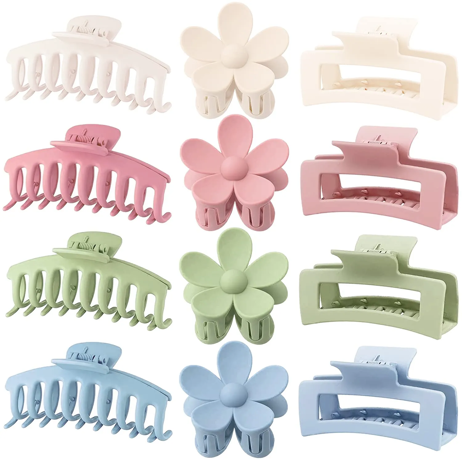 Large Hair Claw Clips 3 Styles (12 Pack)