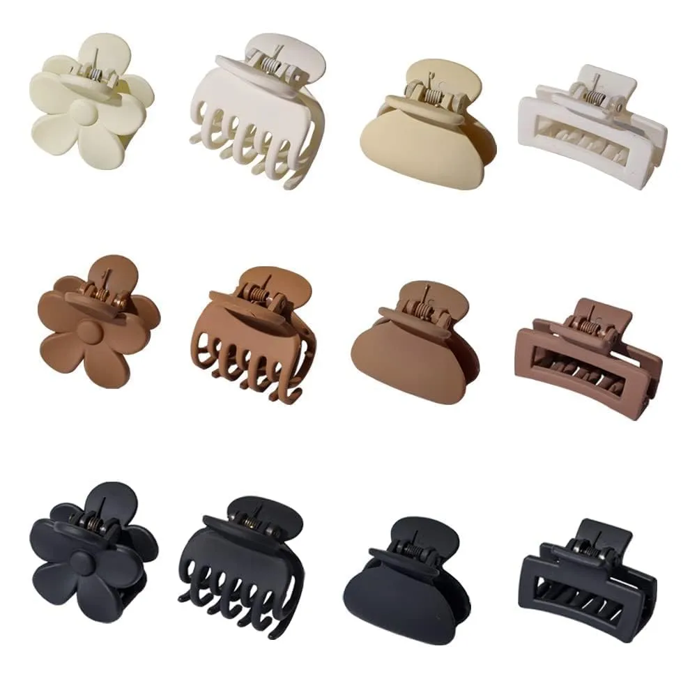 Mini Matte Tiny Jaw Clips (12 Pack, 4 Styles)