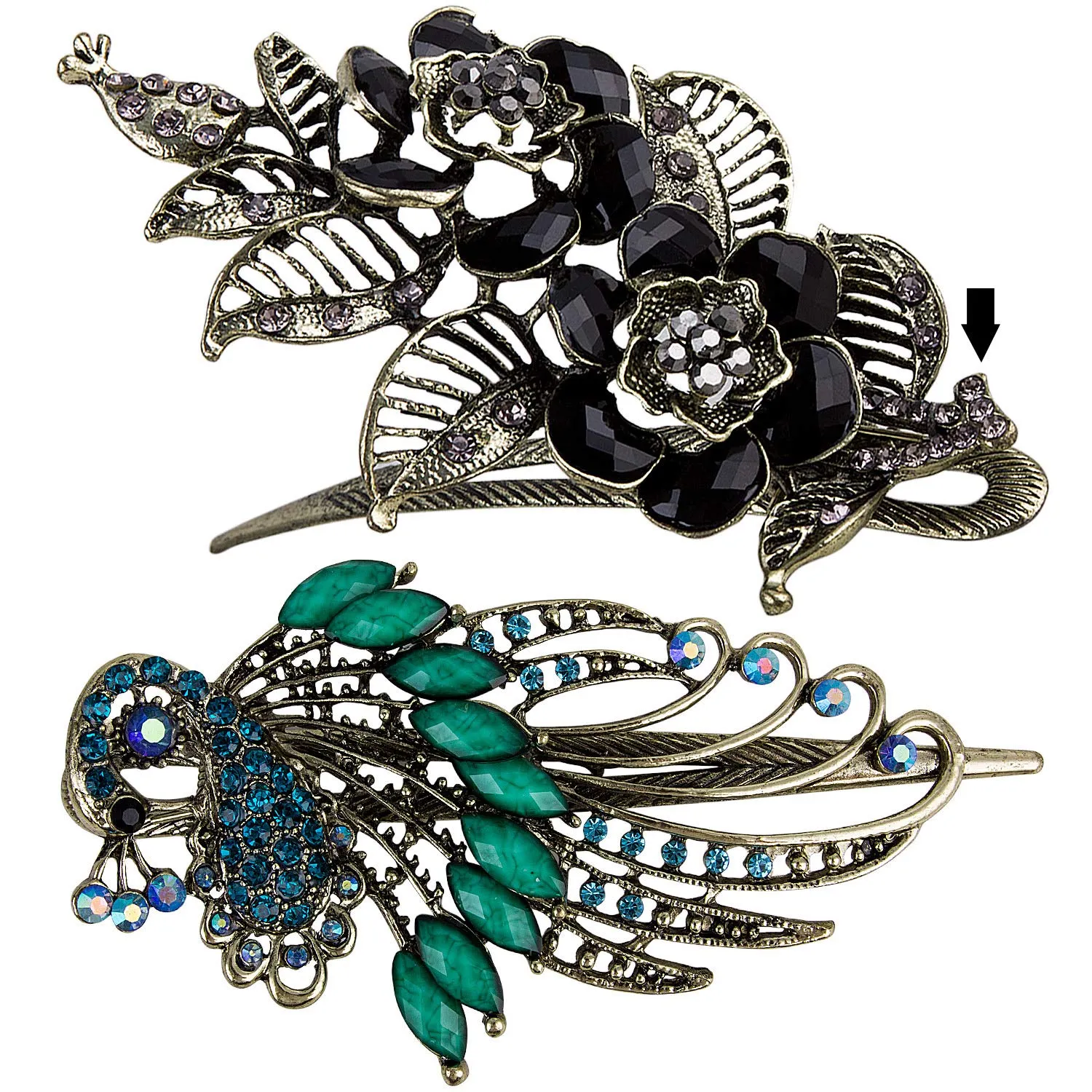 Set of 2 Vintage Metal Hair Clips