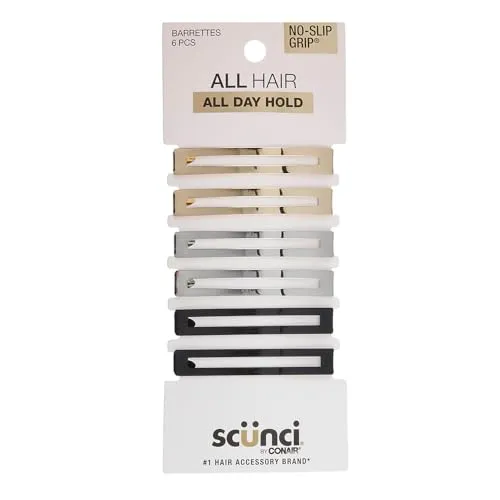 Scunci No-Slip Grip Metal Barrettes (6 Count)