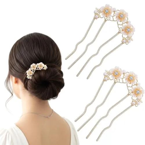 Ymapinc Gold Pearl Flower French Hair Pin (2 Pack)